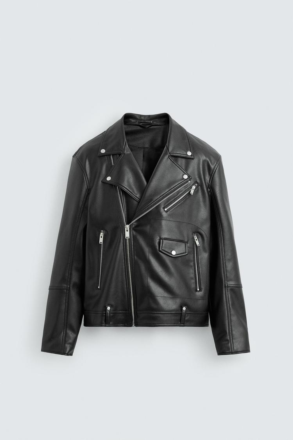 ZARA БАЙКЕРСКАЯ КУРТКА ИЗ ИСКУССТВЕННОЙ КОЖИ, ЧЕРНЫЙ