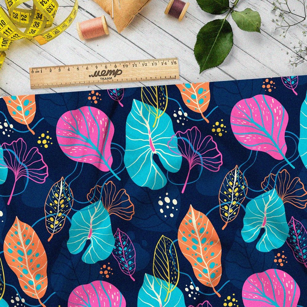 Ткань дюспо яркие насыщенные листья