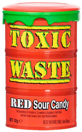 Кислые леденцы Toxic Waste Red Sour Candy (красная бочка), 42 г