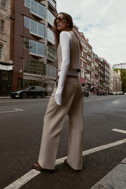 ZARA БРЮКИ В КЛЕТКУ С РЕМНЕМ, БЕЖЕВЫЙ/ТЕМНО-СИНИЙ