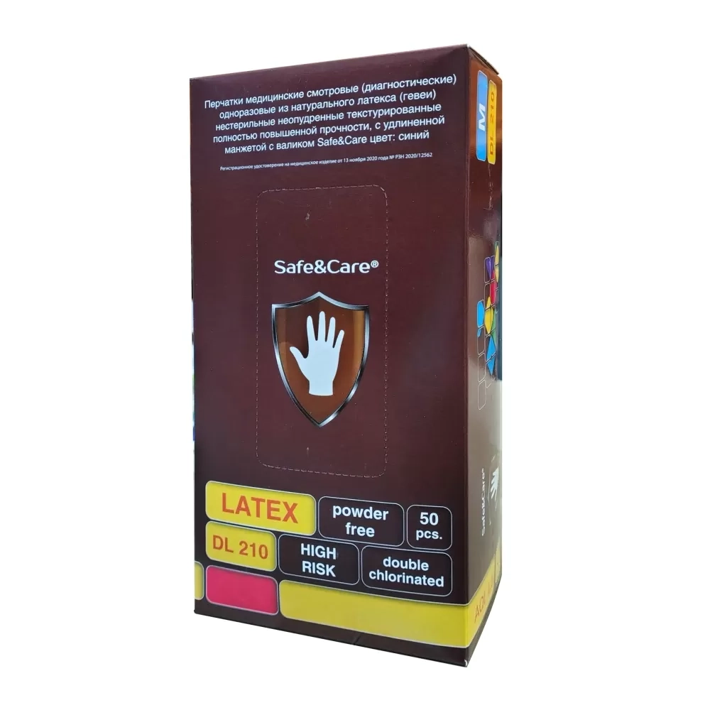 Перчатки Safe&Care-HIGH RISK DL 210 повышенной прочности размер XL латексные смотровые нестерильные неопудренные 25 пар