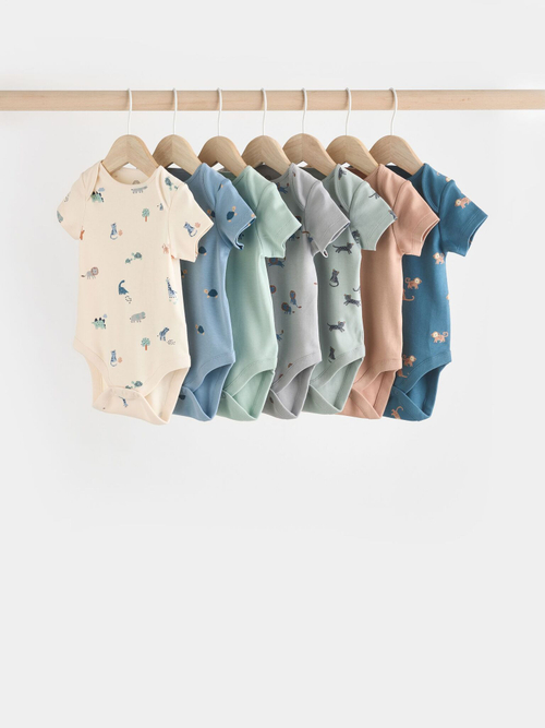 Боди с коротким рукавом для малышей Next K79-790, 7 шт., Синий, Хаки, Бежевый