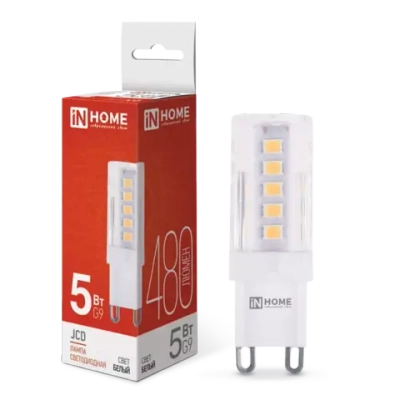 Лампа светодиодная LED-JCD 5Вт 230В G9 4000К БЕЛЫЙ 480Лм IN HOME