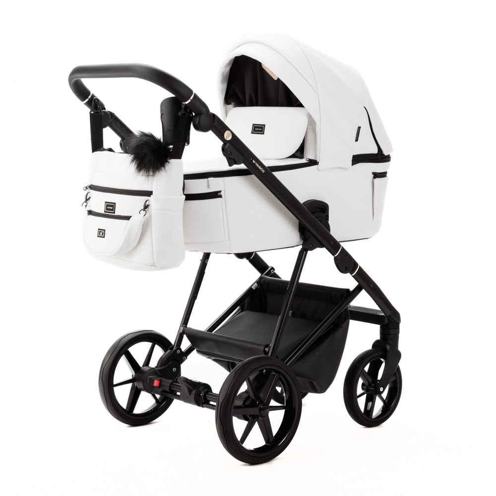 Детская универсальная коляска Adamex Vasco Deluxe V-SA1 2 в 1, Белая Эко-кожа