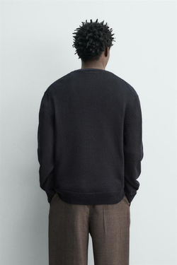 ZARA ХЛОПКОВЫЙ СВИТЕР КЛАССИЧЕСКОГО КРОЯ, МОРСКОЙ ТЕМНО-СИНИЙ