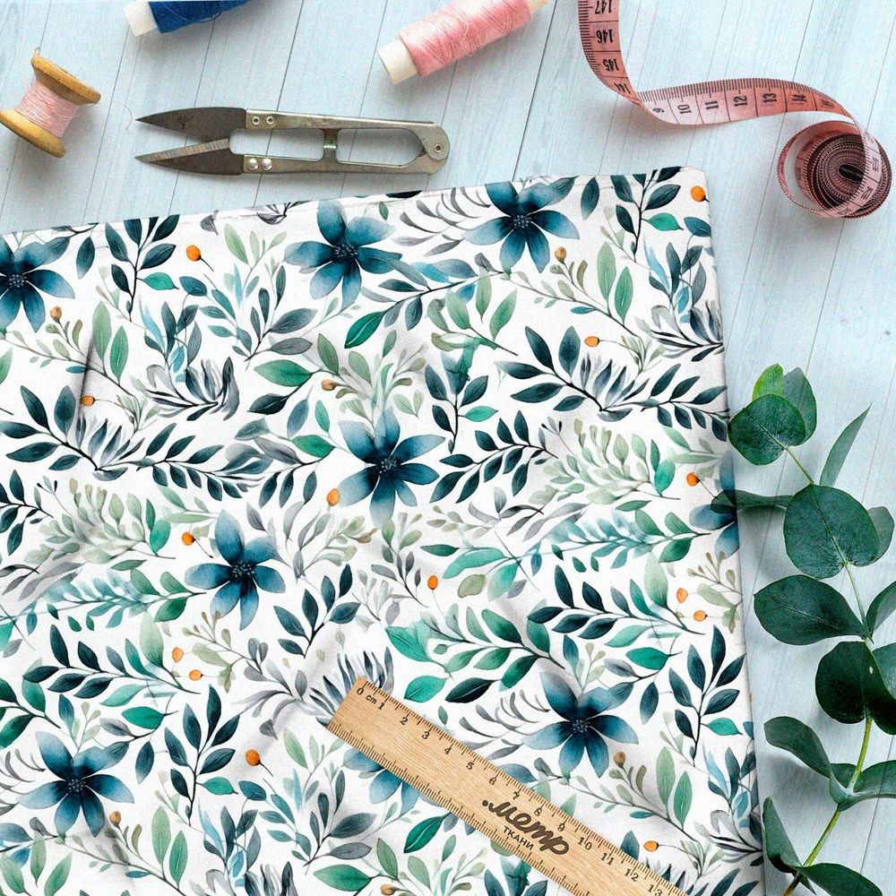 Ткань премиум мембрана цветы, веточки, ягоды