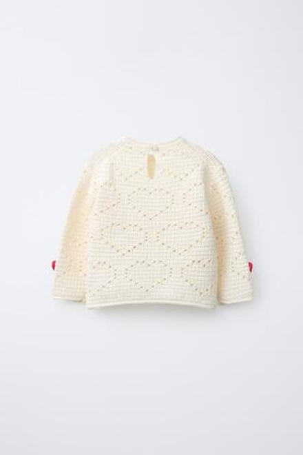 ZARA СВИТЕР ИЗ КРУЖЕВА КРОШЕ С УЗОРОМ «СЕРДЦА», ЭКРЮ
