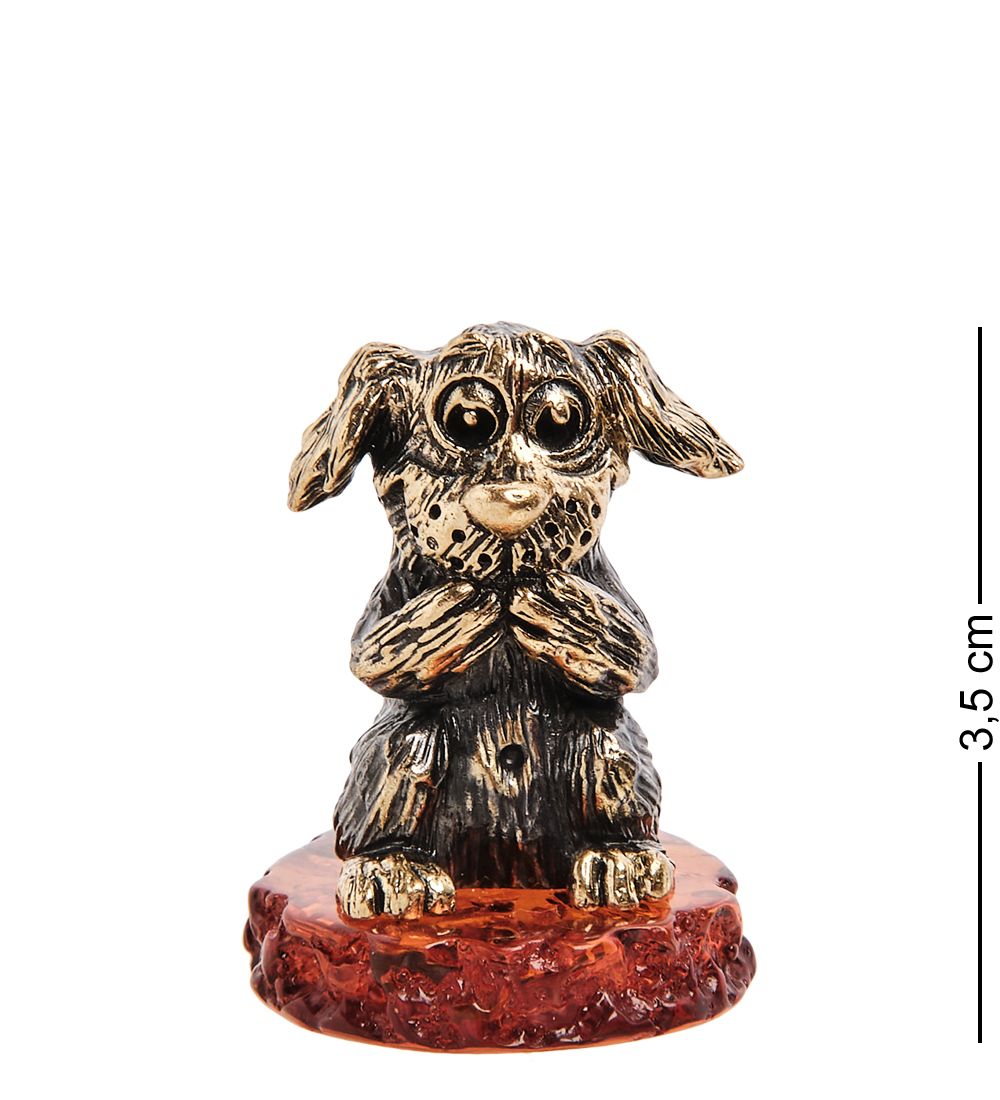 Народные промыслы AM-3178 Фигурка «Собака не скажу» (латунь, янтарь)