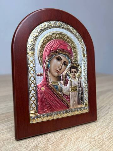 Казанская БМ, икона арочная, красное дерево, эмаль 105х140