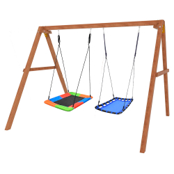 Деревянные качели с двумя разноцветными гнездами Лодка