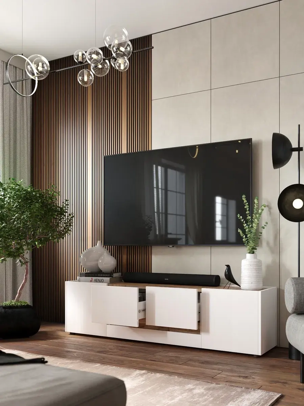 Тумба под телевизор напольная 180*45*40 белая Сити