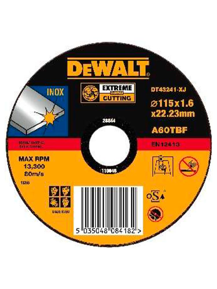 DeWalt, DT43241, Отрезной круг по INOX EXTREME для УШМ, 115 x 22.2 x 1.6 мм, тип 1 (плоский), шт