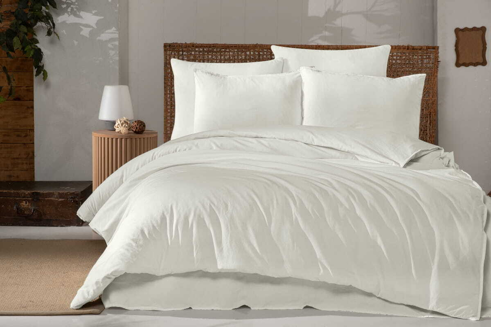 Постельное белье 2 спальное евро Arya home Natural Stone Washed белое