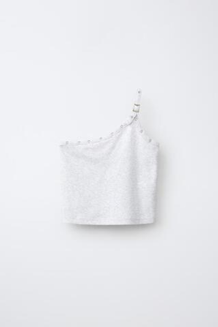 ZARA ТОП АСИММЕТРИЧНОГО КРОЯ С ПРЯЖКАМИ, СЕРЫЙ МЕЛАНЖ