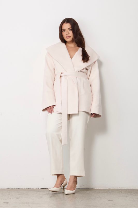 Пальто укороченное с широким воротником, молочный