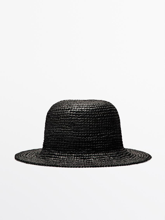 Massimo Dutti Шляпа из рафии с бантом, черный