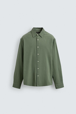 ZARA РУБАШКА REGULAR FIT В КЛЕТКУ, МЯГКИЙ ЗЕЛЕНЫЙ