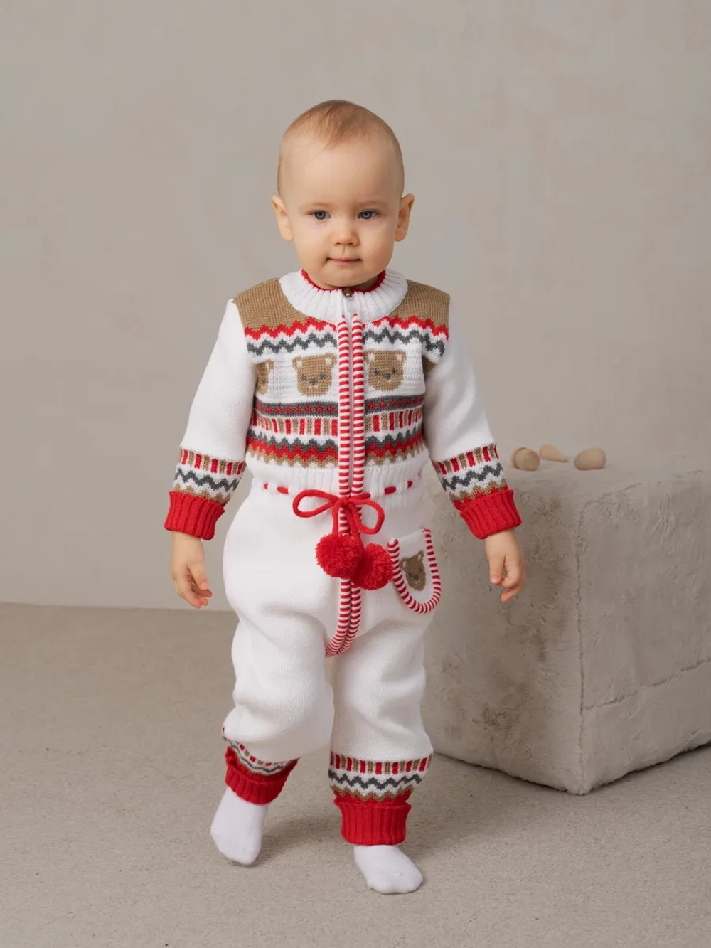 Вязаный комбинезон для новорожденных и малышей на молнии