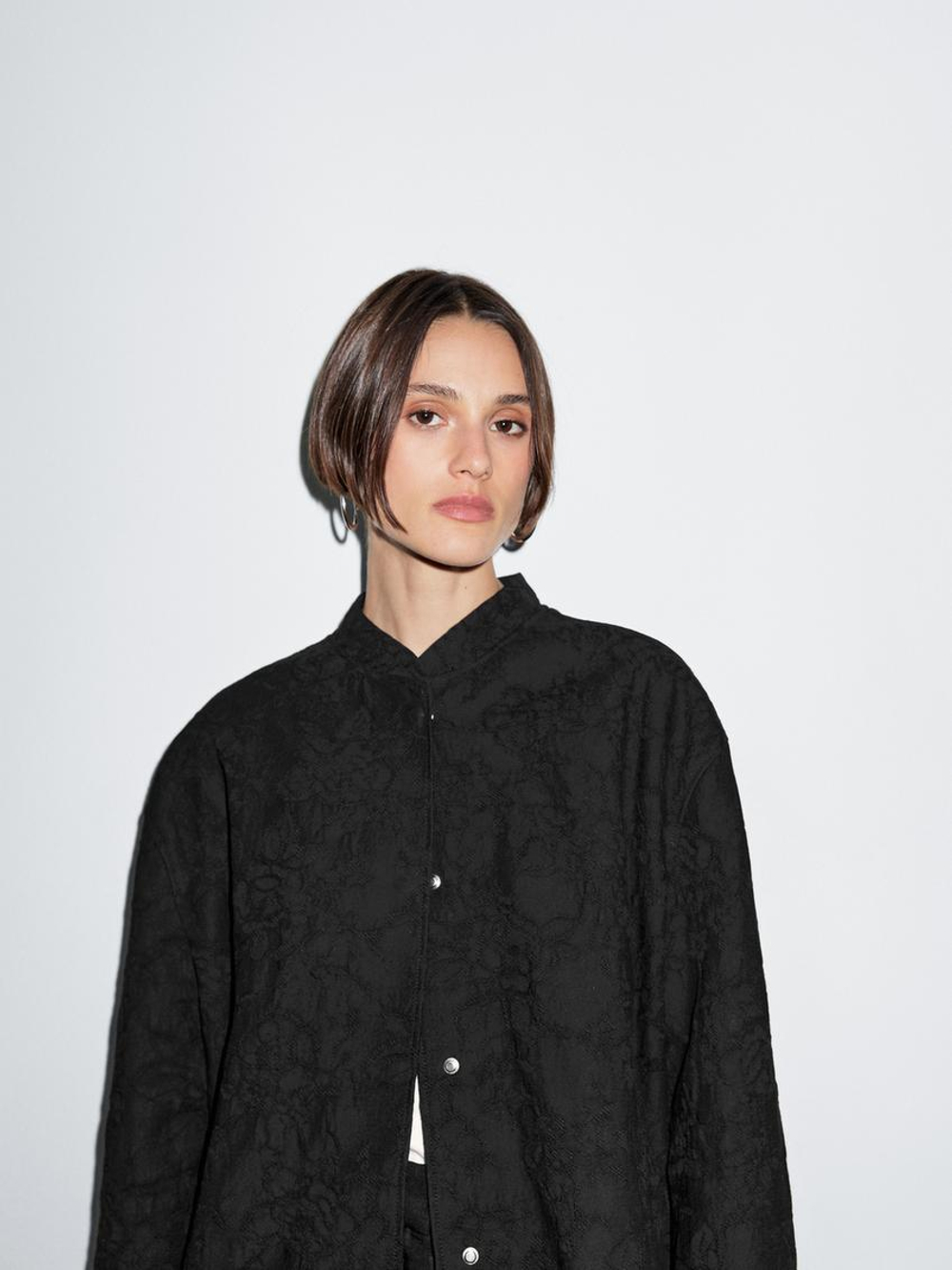 Massimo Dutti Бомбер оверсайз из 100% хлопка, черный