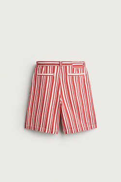 ZARA ШОРТЫ WIDE FIT В ПОЛОСКУ, КРАСНЫЙ