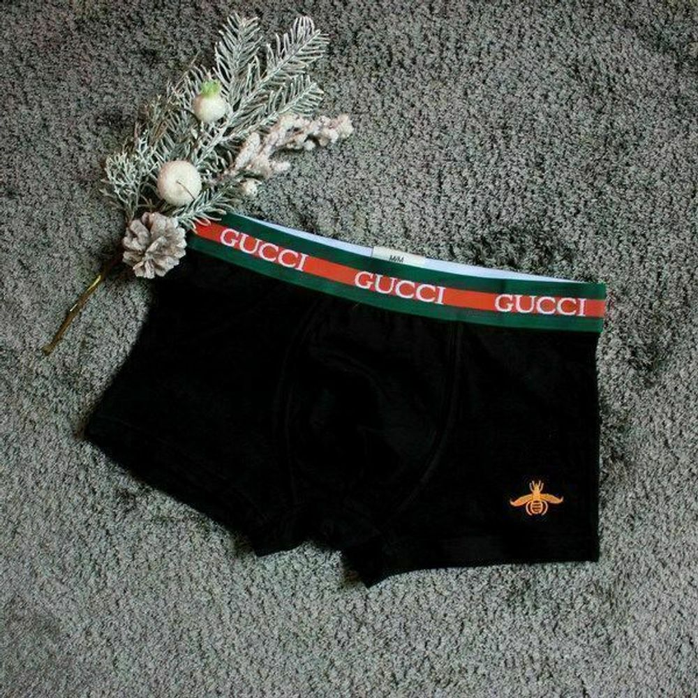 Мужские трусы боксеры черные Gucci Hip Boxer GG