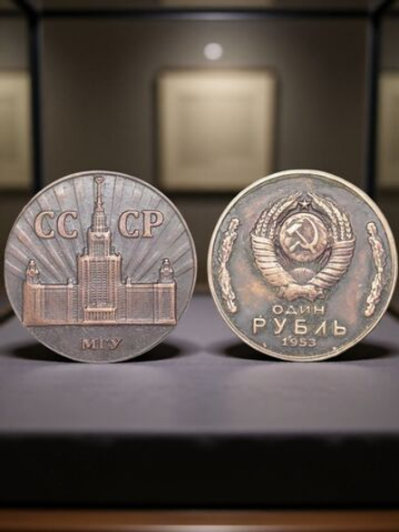 1 рубль 1953 года СССР МГУ здание. Московский Государственный Университет пробная Копия медь патина