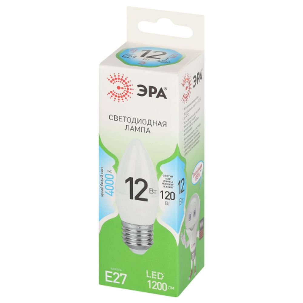 Лампочка светодиодная ЭРА GREEN LINE LED B35-12W-840-E27 GL E27 12 Вт свеча яркий белый свет | Лампы cветодиодные Свеча (B/C)