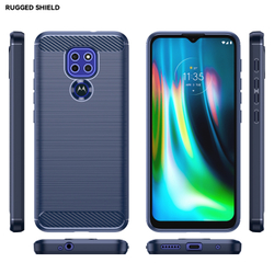 Чехол синего цвета с дизайном в стиле карбон для Motorola G9 Play, серии Carbon от Caseport