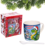 Кружка керамическая 200мл «Змейка в колпачке» с ложкой в подарочной коробке