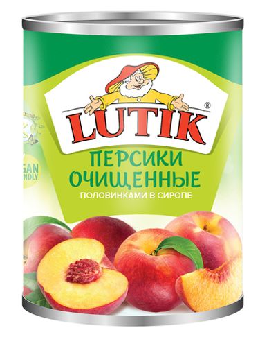 Персики Lutik очищенные половинкам в сиропе, 425 мл.