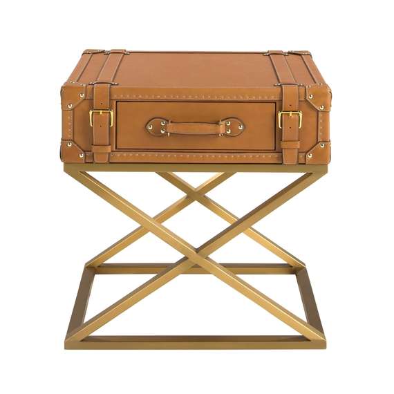 Прямоугольный угловой столик из кожи и золотистой стали 2148