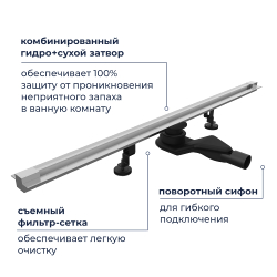 Душевой трап обрезной - SDR-50S - сатин (600)