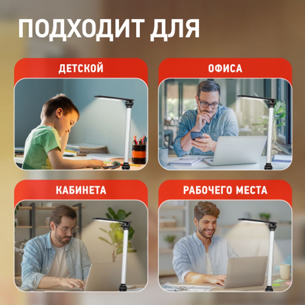 Настольный светильник ЭРА NLED-456-10W-BK-S светодиодный черный с серебром