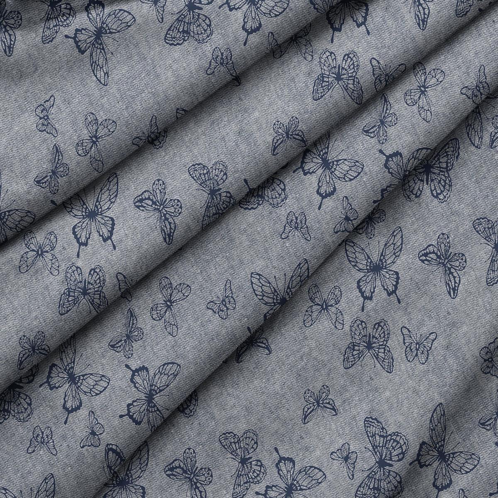 Ткань постельно-плательная Prival Пестроткань Бабочки, джинсовый, 142г/м2, 1.5х15м