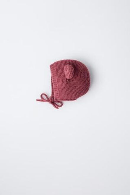 ZARA ЧЕПЧИК КРУПНОЙ ВЯЗКИ С УШКАМИ, РОЗОВЫЙ