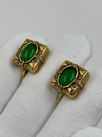 Клипсы с зелёными кабошонами Goldette
