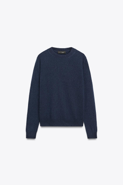 ZARA ДЖЕМПЕР ИЗ 100% КАШЕМИРА С ДЛИННЫМИ РУКАВАМИ, ЧЕРНИЛЬНО-СИНИЙ