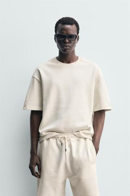 ZARA ТОЛСТОВКА RELAXED FIT ИЗ ИНТЕРЛОКА, ЖЕЛТОВАТО-БЕЛЫЙ