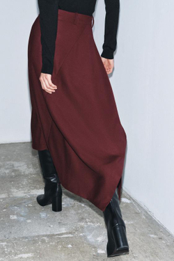 ZARA ЮБКА АСИММЕТРИЧНОГО КРОЯ — ZW COLLECTION, БУРГУНДИ