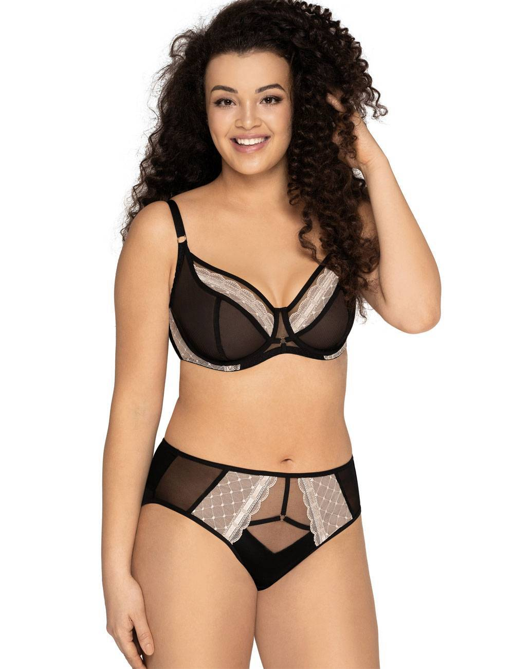 Бюстгальтер на каркасах с контрастным кружевом (Размер: 75C) (Цвет: черный)