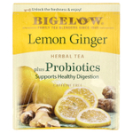 Bigelow, травяной чай с пробиотиками, лимон и имбирь, без кофеина, 18 чайных пакетиков, 37 г (1,31 унции)