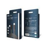 Кабель Type-C – Type-C, 5А, 100Вт, 1м, в черной нейлоновой оплетке, с угловым штекером и световой ин