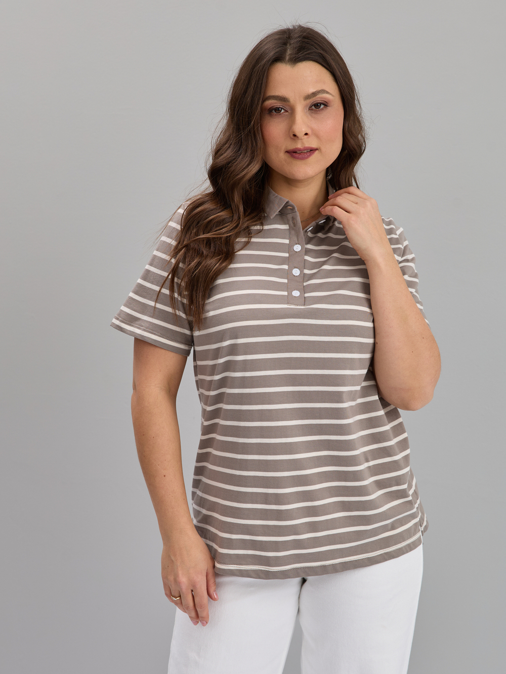 Блузка БЛк-143/серобежевая-полоса-н