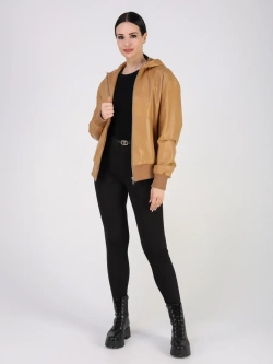 Кожаная куртка демисезонная с капюшоном