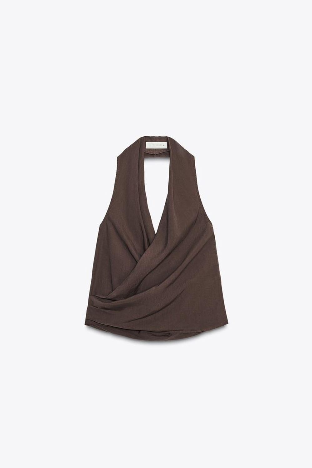 ZARA ТОП С ГОРЛОВИНОЙ ХАЛТЕР И ДРАПИРОВКОЙ, КОРИЧНЕВЫЙ