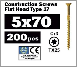 Конструкционный саморез по дереву 5х70 потай, TX25, (200 шт)