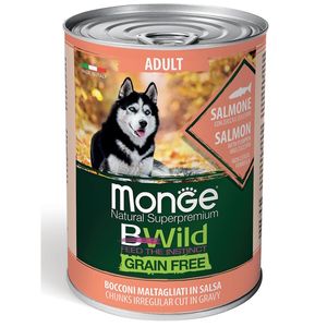 Влажный корм Monge Dog BWild GRAIN FREE для взрослых собак, беззерновой, из лосося с тыквой и кабачками, консервы 400 г