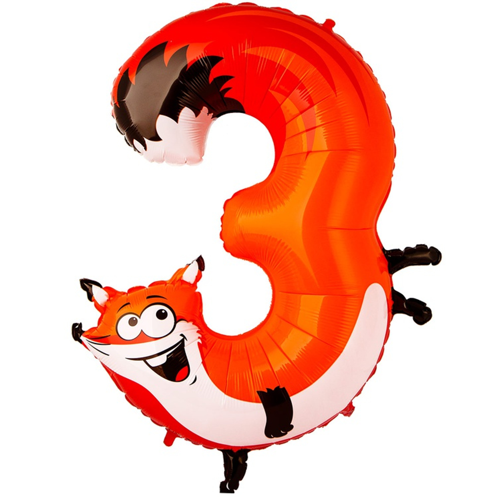 Шар Фольгированный Цифра 3 Лиса (Оранжевый)