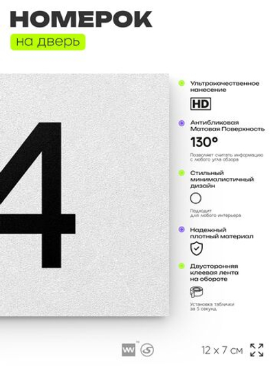 Табличка с номером 94 на дверь квартиры, для офиса, кабинета, аудитории, склада, белая 120х70 мм, Айдентика Технолоджи
