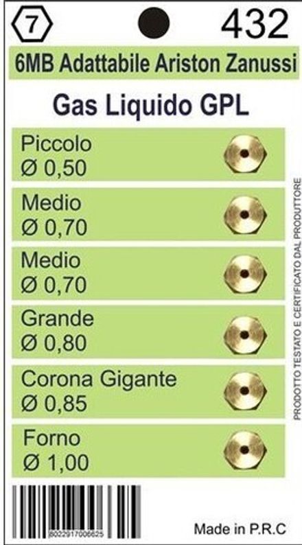Жиклёры (форсунки) для газовой плиты Indesit, Ariston, Zanussi, Electrolux баллонный газ